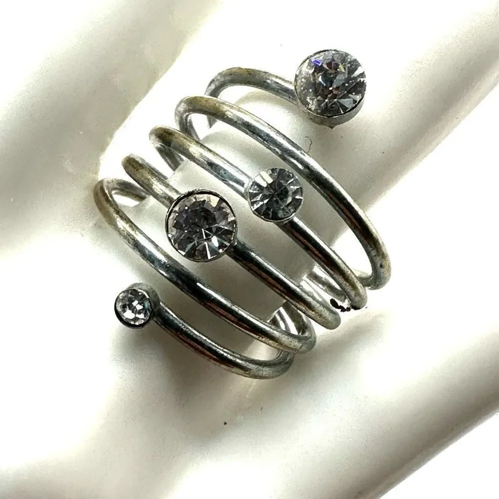 Silver tone multi rhinestone ring
